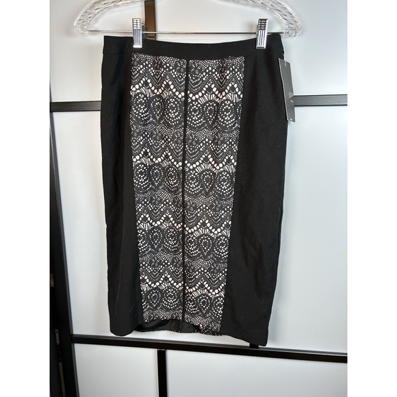 Mossimo Denim Dresses & Skirts - Mossimo Black Lace Print Panel Pencil Skirt Sz 2 Work Career Cocktail Lined‎ NWT